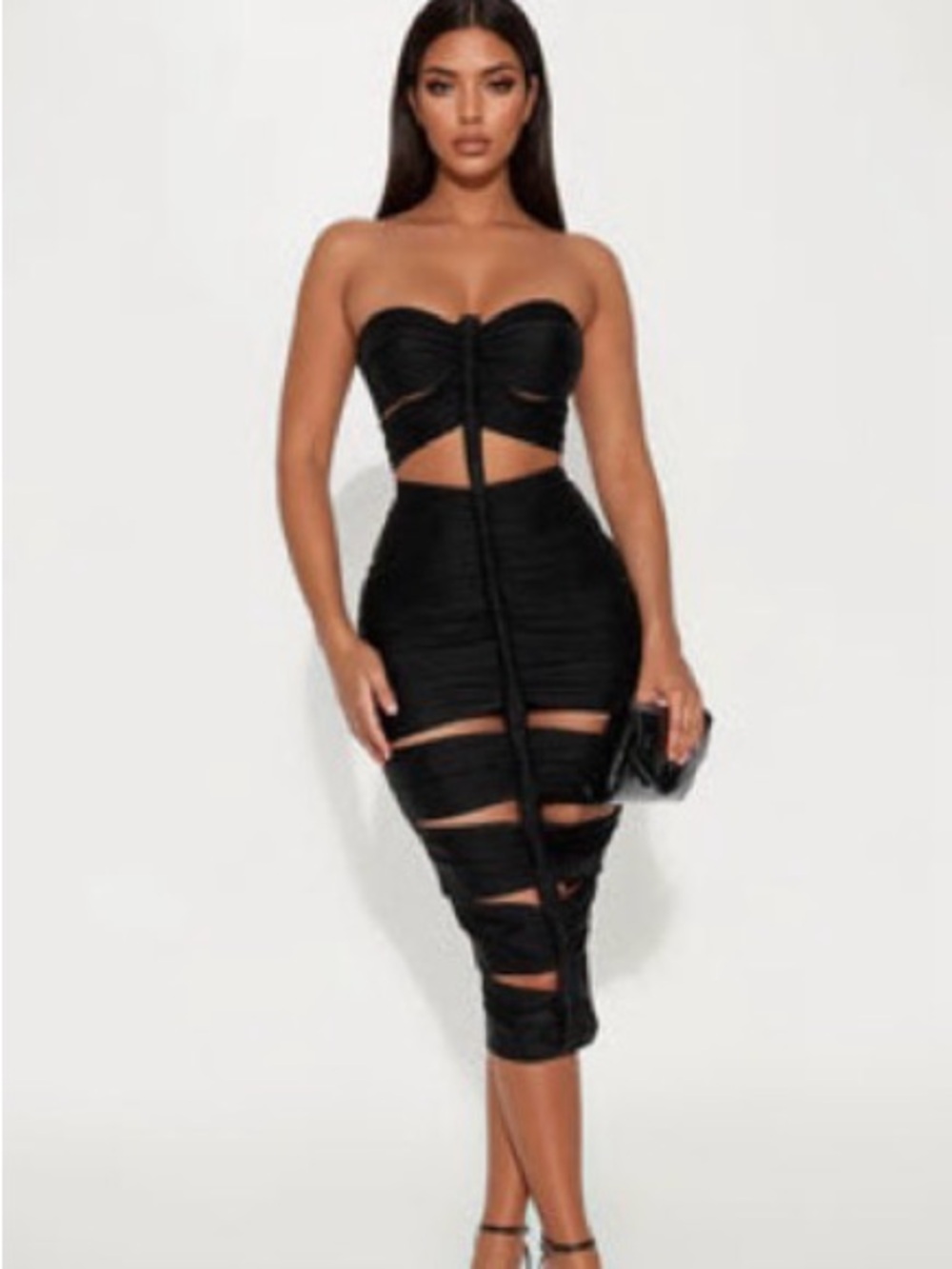 Fashion Nova Black Strapless Cutout Bandage Midi Dress